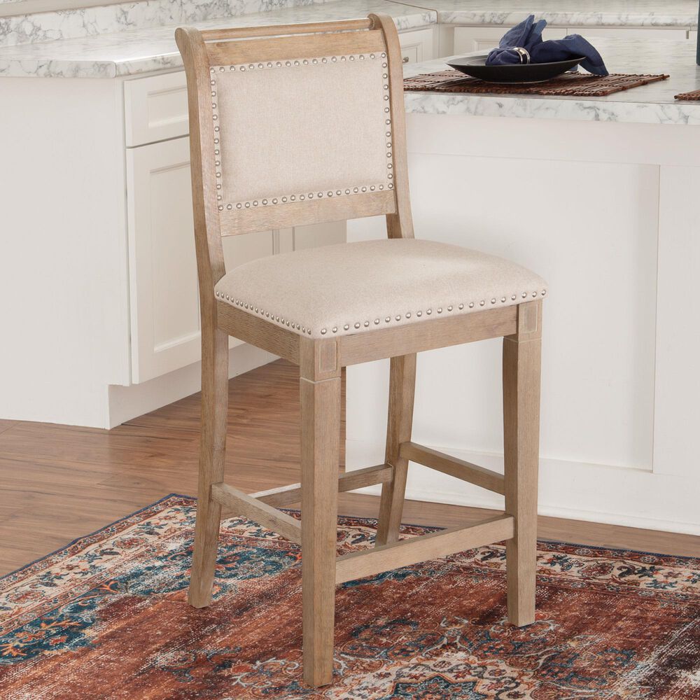 Linon Home Decor Emmy 26" Counter Stool with Natural Cushion in Grey Wash, , large