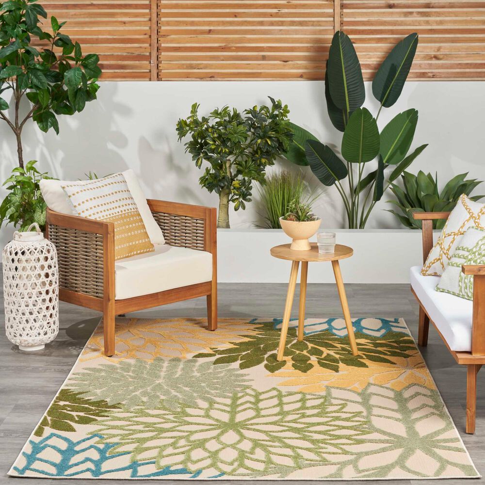 Nourison Aloha Floral 6&#39; x 9&#39; Green and Multicolor Indoor/Outdoor Area Rug, , large