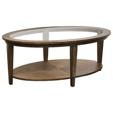 Bassett Lewiston Glass Top Oval Cocktail Table in Dark Tavern, , large