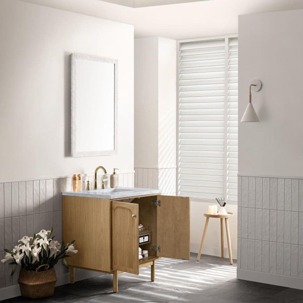 James Martin Vanities Laurent 30&quot; Single Bathroom Vanity in Light Natural Oak with 3 cm Carrara White Marble Top and Rectangular Sink, , large
