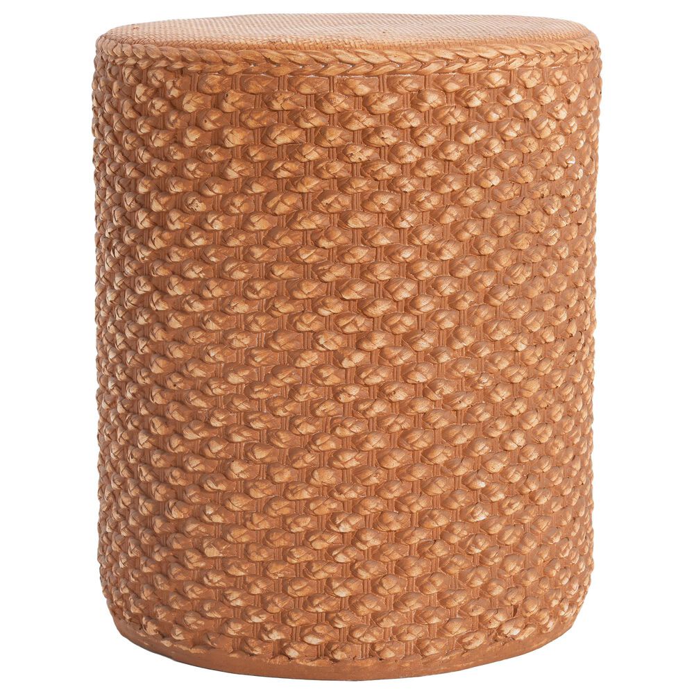 Hearth and Haven Evie Outdoor Round Side Table with Basket Weave Pattern in Brown, , large