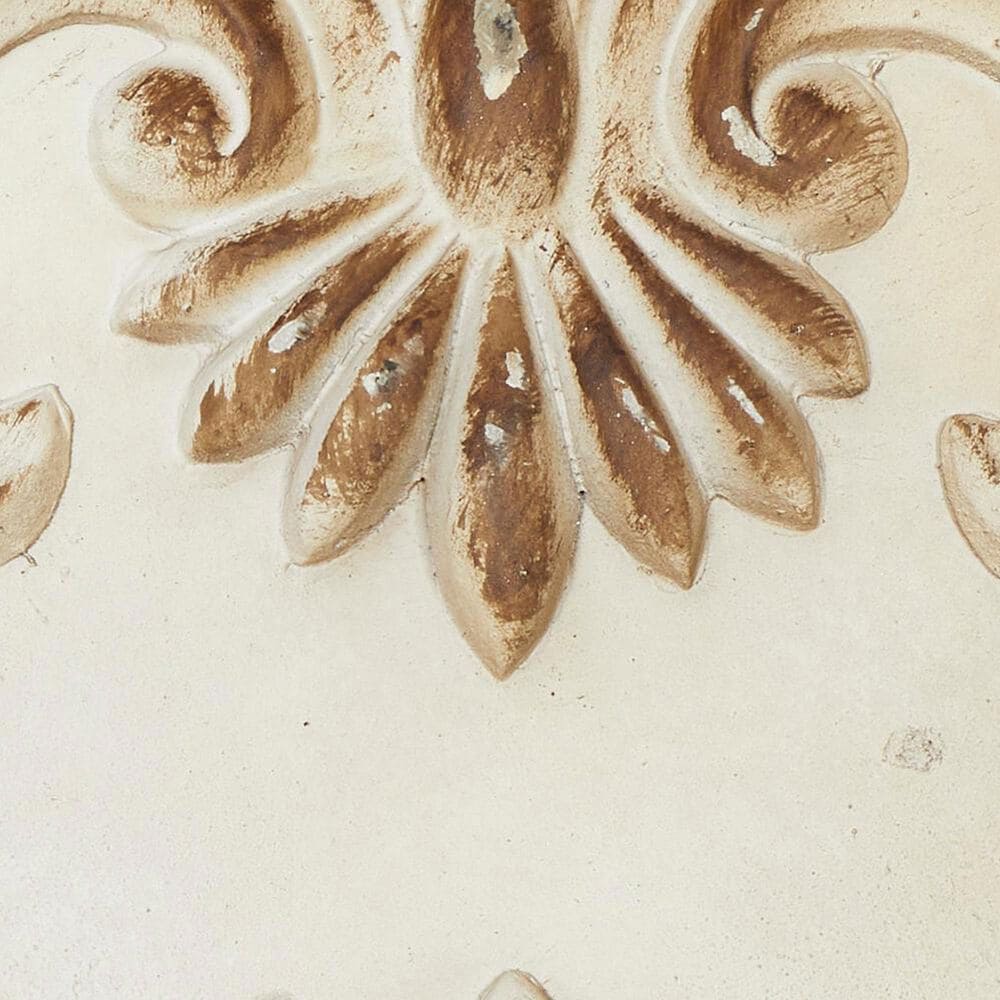 Maple and Jade 72&quot; x 16&quot; Wood Floral Slim Wall Mirror with Carved Scrollwork in Distressed White and Mocha Brown, , large