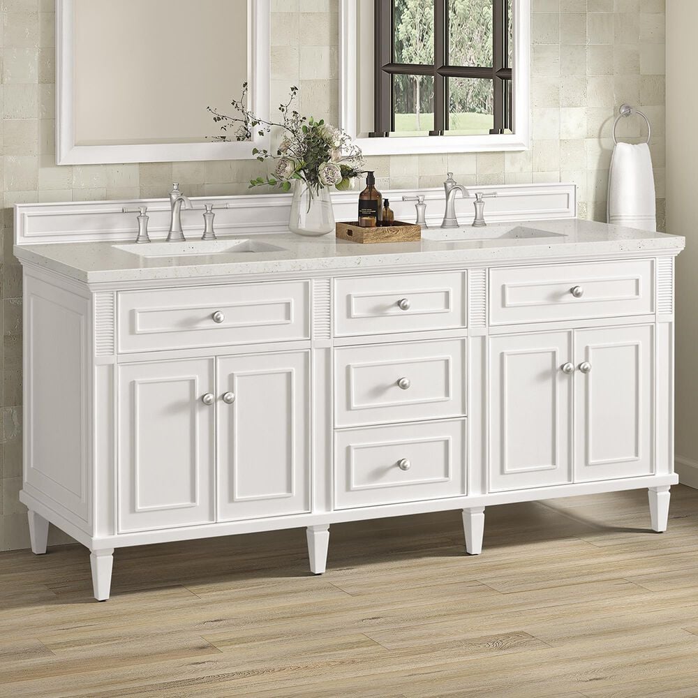 James Martin Vanities Lorelai 72&quot; Double Vanity in Bright White with 3 cm Lime Delight Quartz Top, , large