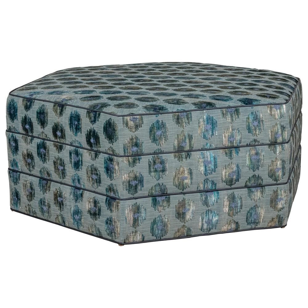 Massoud Furniture Hex Large Ottoman in Ikat Spot Teal and Ashby Navy, , large