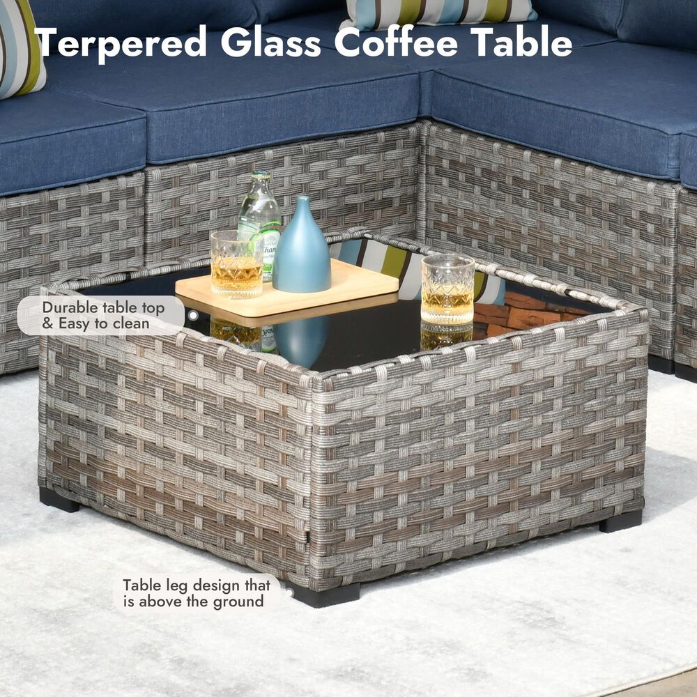 HOMLUX 10-Piece Outdoor Patio Wicker Sectional Furniture Set in Denim Blue, , large
