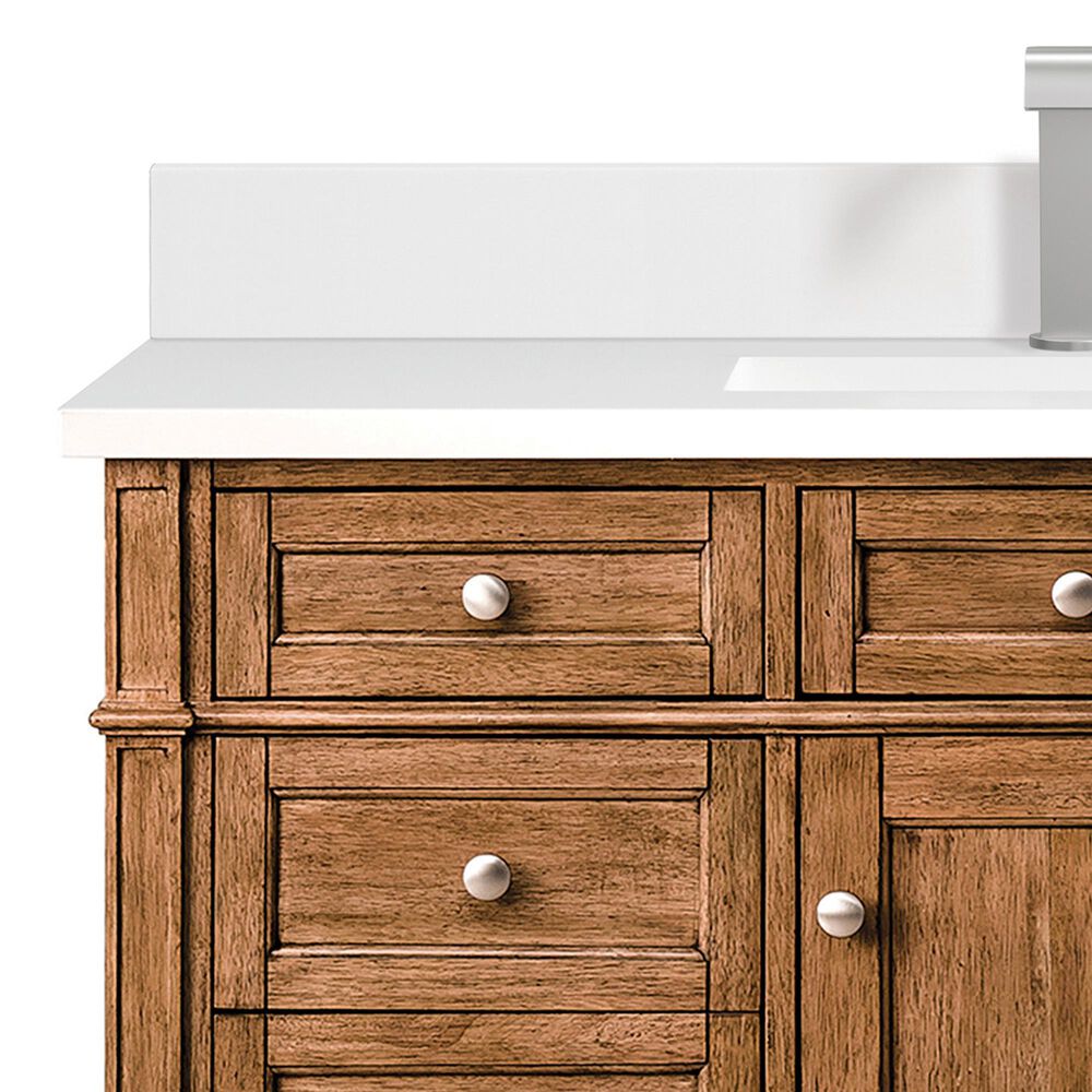 James Martin Vanities Brittany 60&quot; Single Bathroom Vanity in Saddle Brown with 3 cm White Zeus Quartz Top and Rectangular Sink, , large
