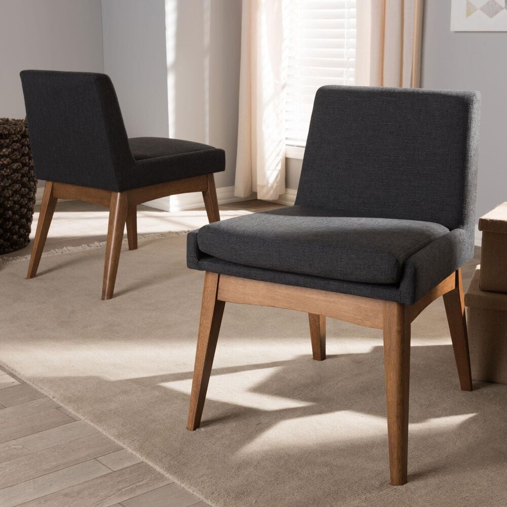 Baxton Studio Nexus Side Chair with Dark Grey Cushion in Walnut Brown (Set of 2), , large