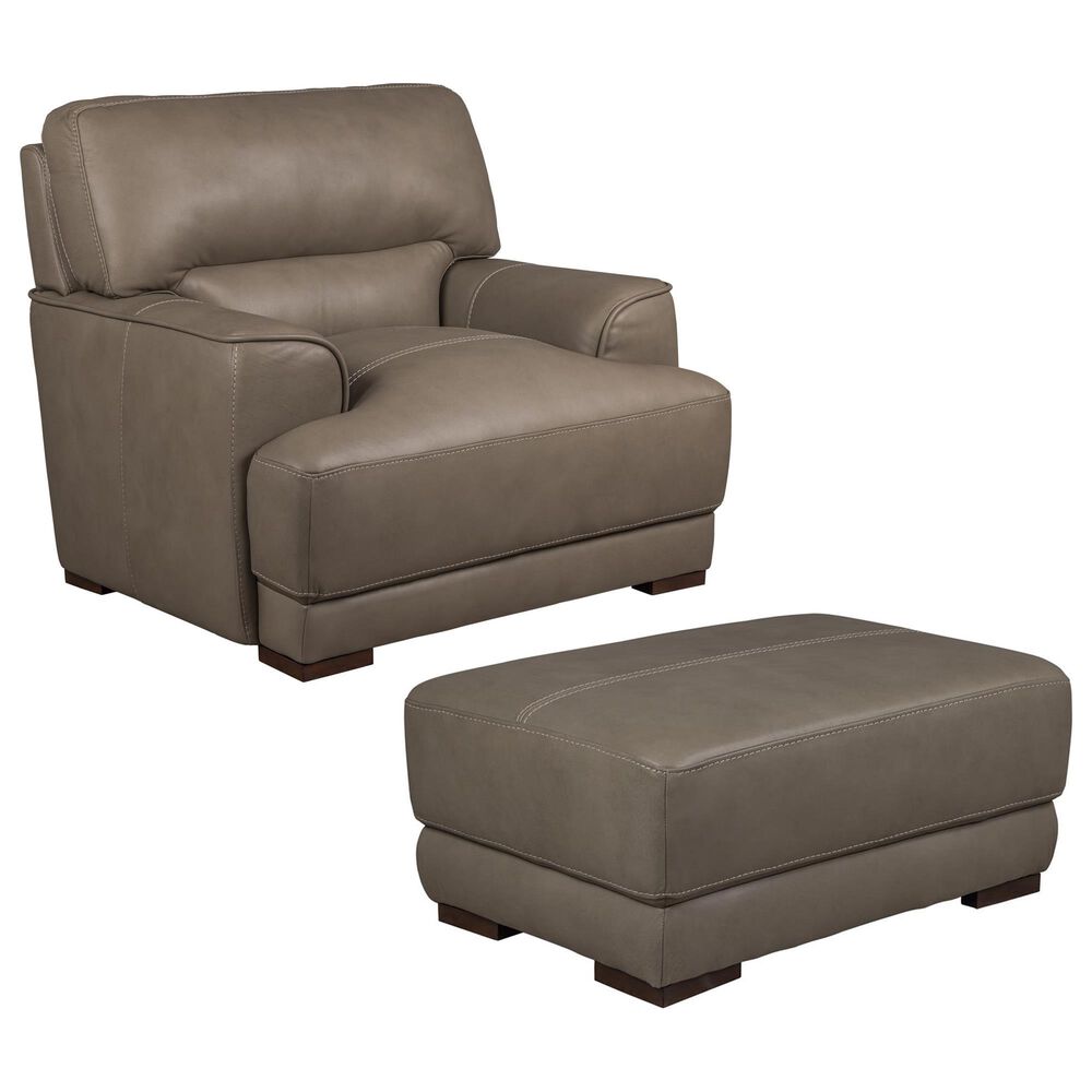 Bordeaux & Co Stationary Leather Chair and Ottoman Set in Goodland Grey, , large