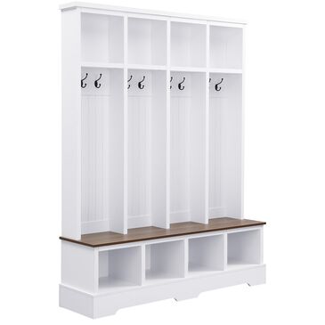 HOMLUX 8-Hook Hall Tree with Entryway Bench in White and Walnut, , large