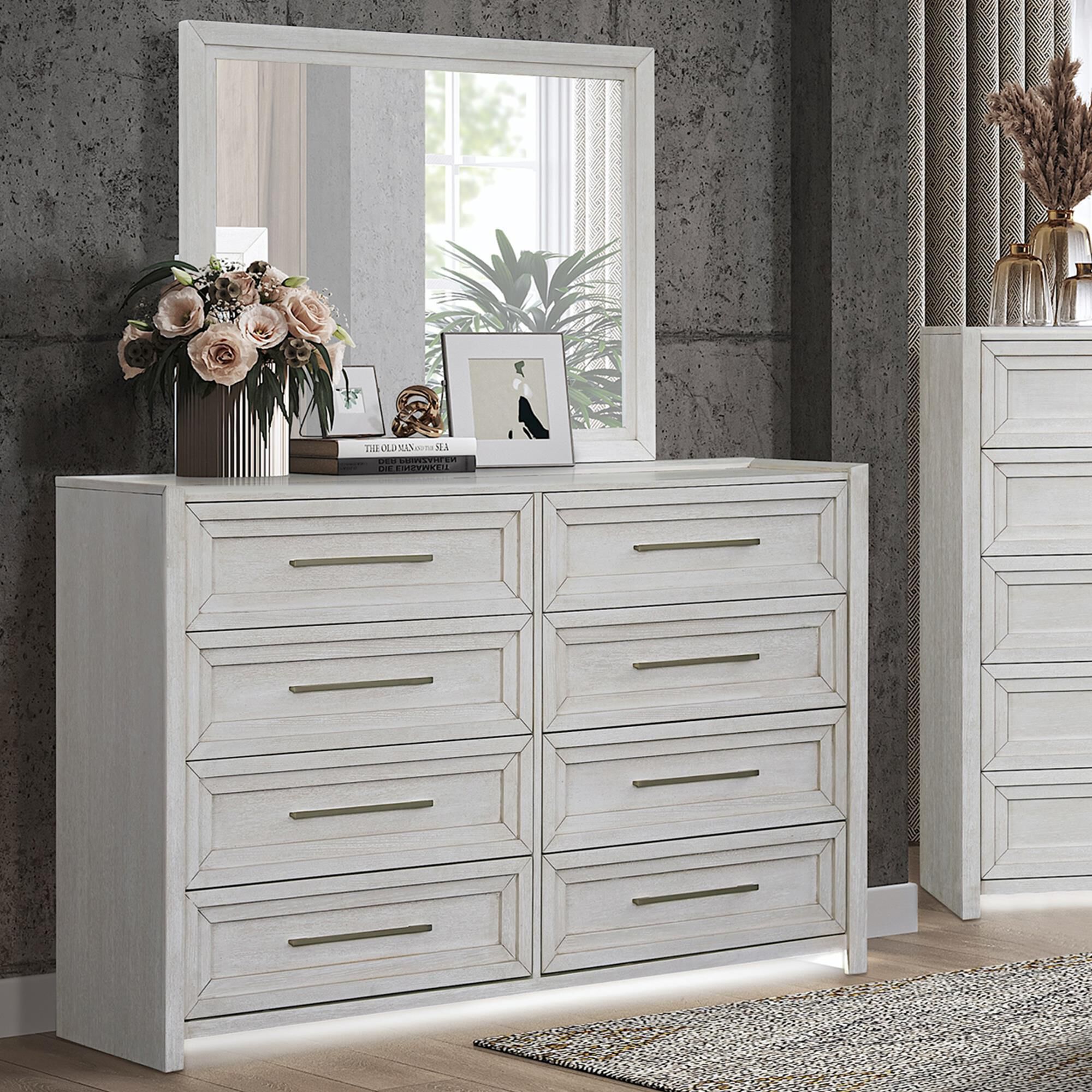 Sasha Lee 8-Drawer Dresser and Mirror in Brushed White