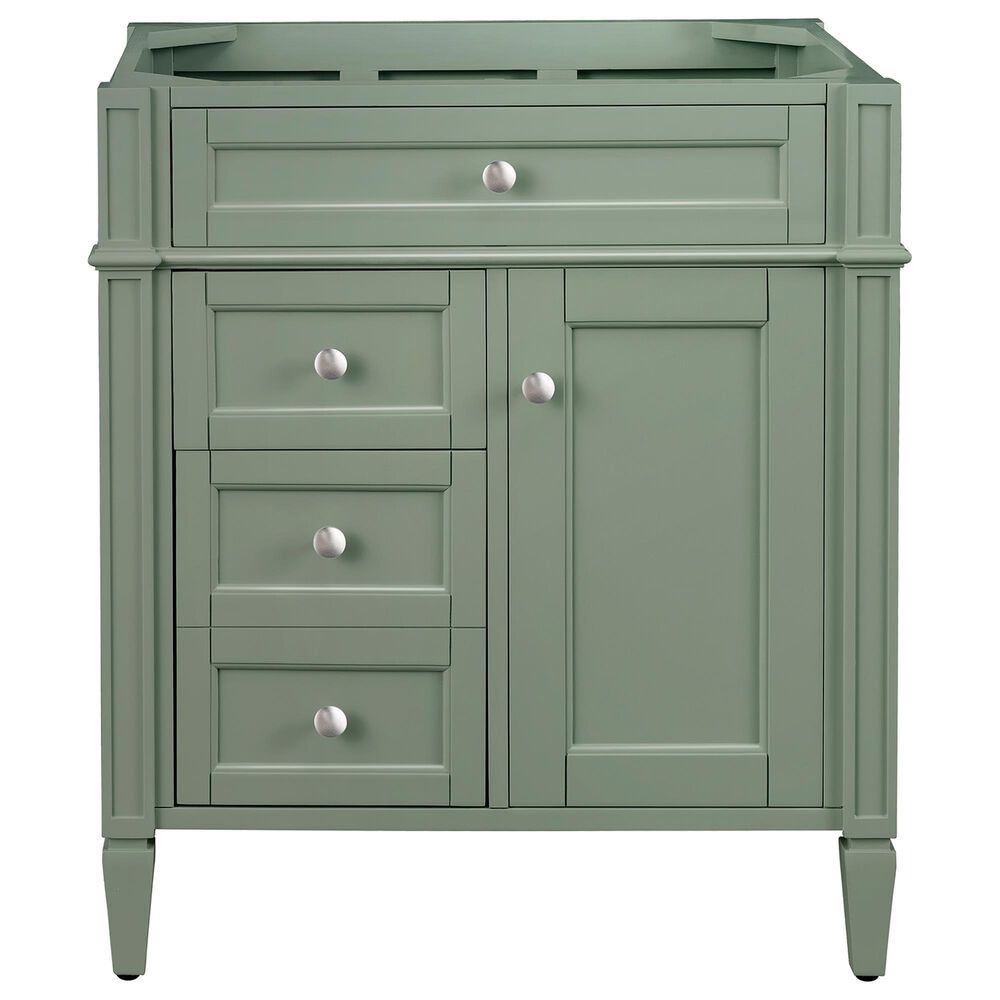 James Martin Vanities Brittany 30" Single Bathroom Vanity in Smokey Celadon with Single Hole 3 cm White Zeus Quartz Top and Rectangular Sink, , large