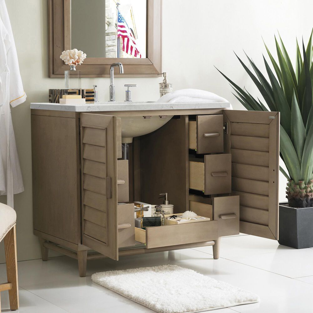James Martin Vanities Portland 36&quot; Single Bathroom Vanity in Whitewashed Walnut with 3 cm Eternal Jasmine Pearl Quartz Top and Rectangular Sink, , large