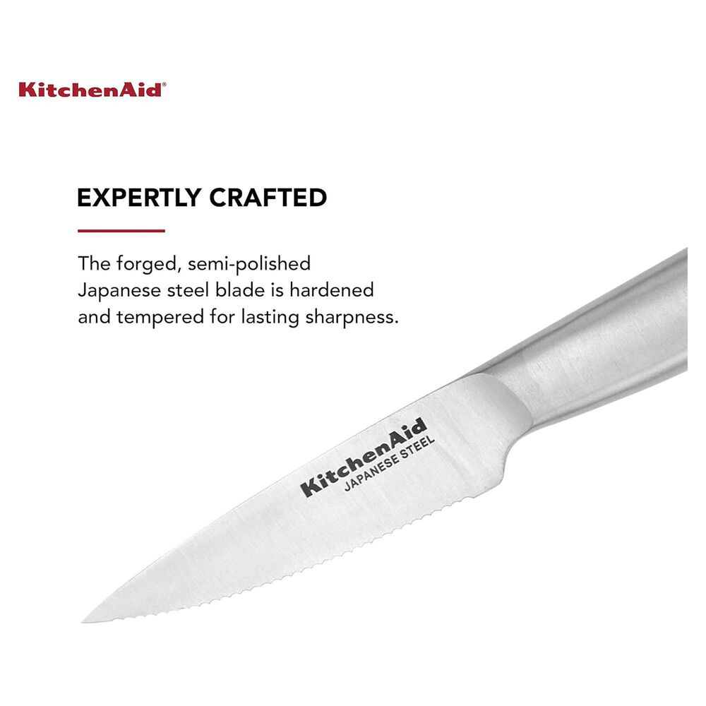 KitchenAid Gourmet 3.5&quot; Serrated Paring Knife with Blade Cover in Stainless Steel and Black, , large