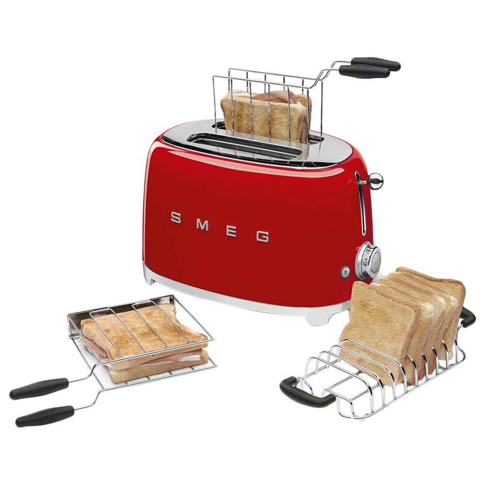 SMEG 2-Slice Retro Style Toaster in Red and Stainless Steel, , large