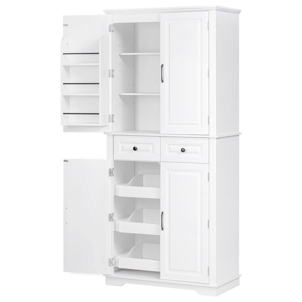 HOMLUX HOMLUX 71" Tall Kitchen Pantry Cabinet with 3 Pull Out Cabinet Organizers, Farmhouse Embossed Texture Storage Cabinet with 6 Door Shelves, 2 Drawers, Freestanding Cupboard for Kitchen, Dining Room White, , large