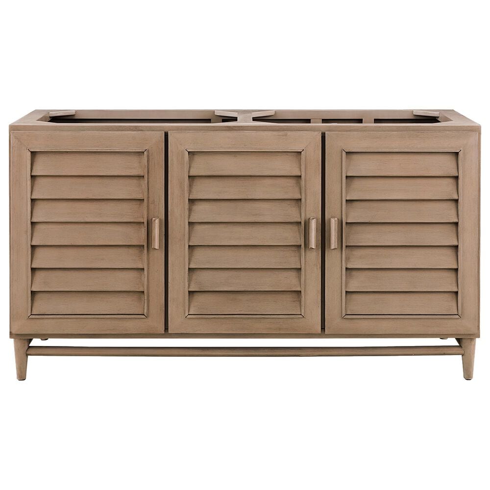 James Martin Vanities Portland 60" Double Bathroom Vanity in Whitewashed Walnut with 3 cm Eternal Jasmine Pearl Silestone Top, Rectangular Sinks and FreePower Wireless Charger, , large