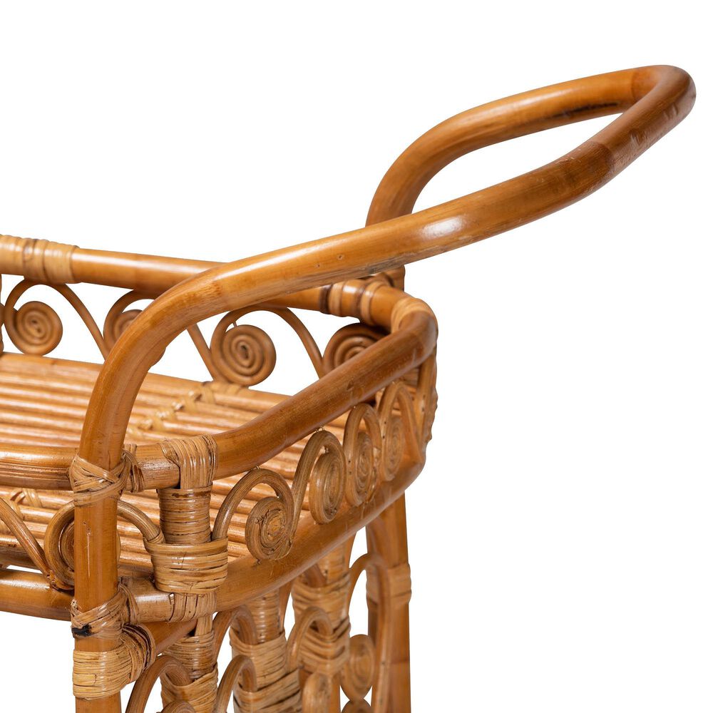 Baxton Studio Diwata 2-Tier Rattan Kitchen Cart in Natural Brown, , large
