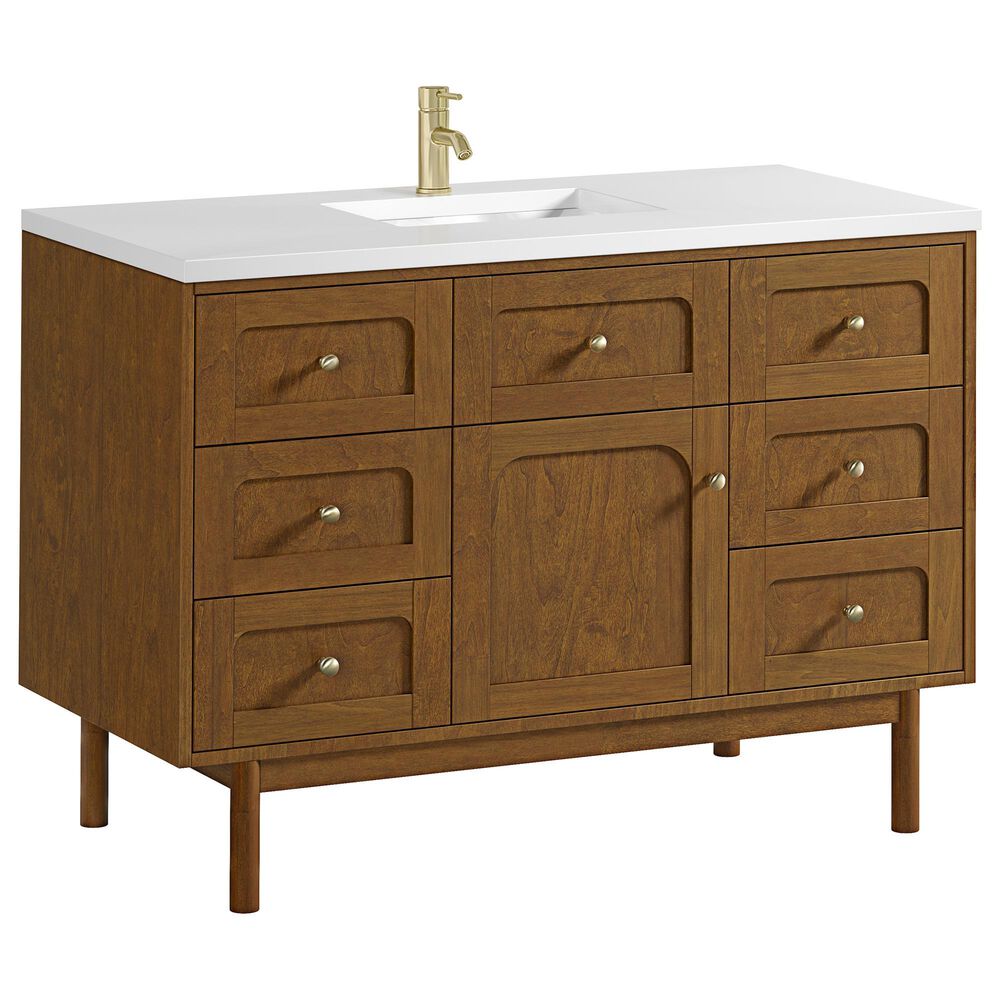 James Martin Laurent 48" Single Bathroom Vanity in Honey Oak with Single Hole 3 cm White Zeus Silestone Top and Rectangular Sink, , large