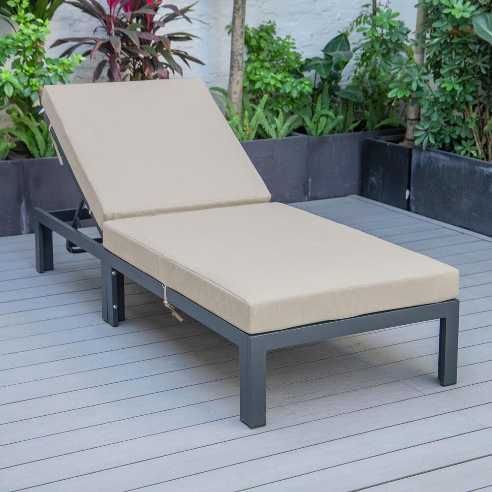 Leisuremod Chelsea Patio Chaise Lounge Chair with Beige Cushion in