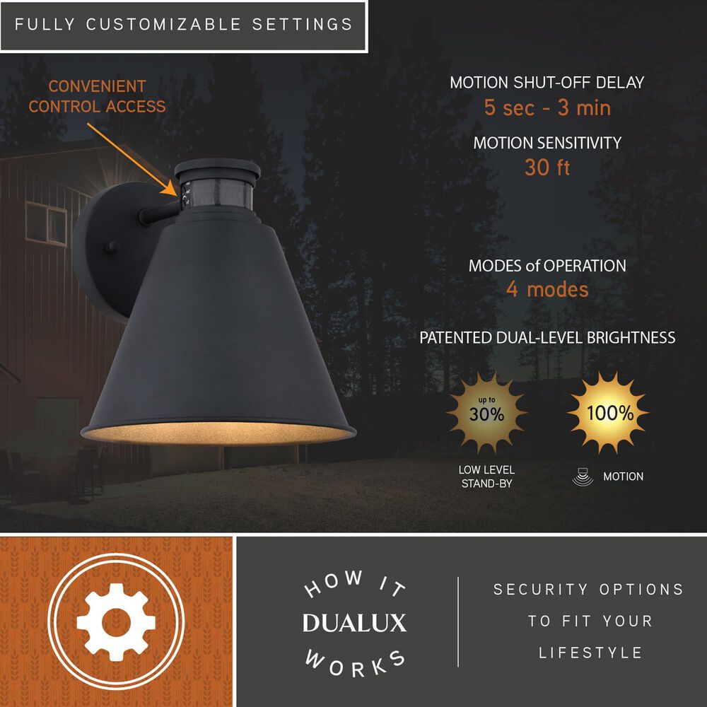 Vaxcel Smith 1-Light Outdoor Motion Sensor Wall Sconce in Textured Black, , large
