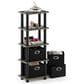 HOMLUX 5-Tier Tall Corner Open Bookshelf with 4 Storage Bins in French Oak Grey and Black, , large