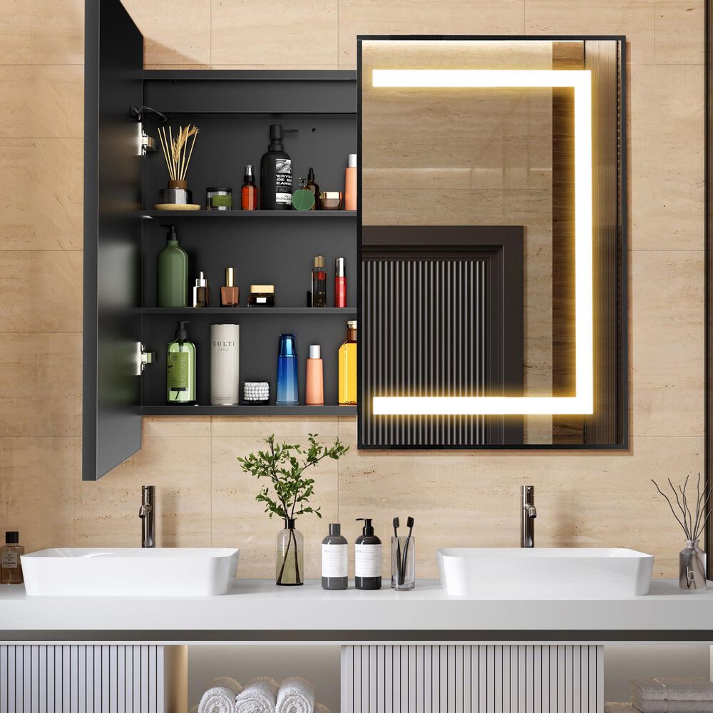 HOMLUX 40" x 32" Bathroom Medicine Cabinet with Mirror in Black, , large