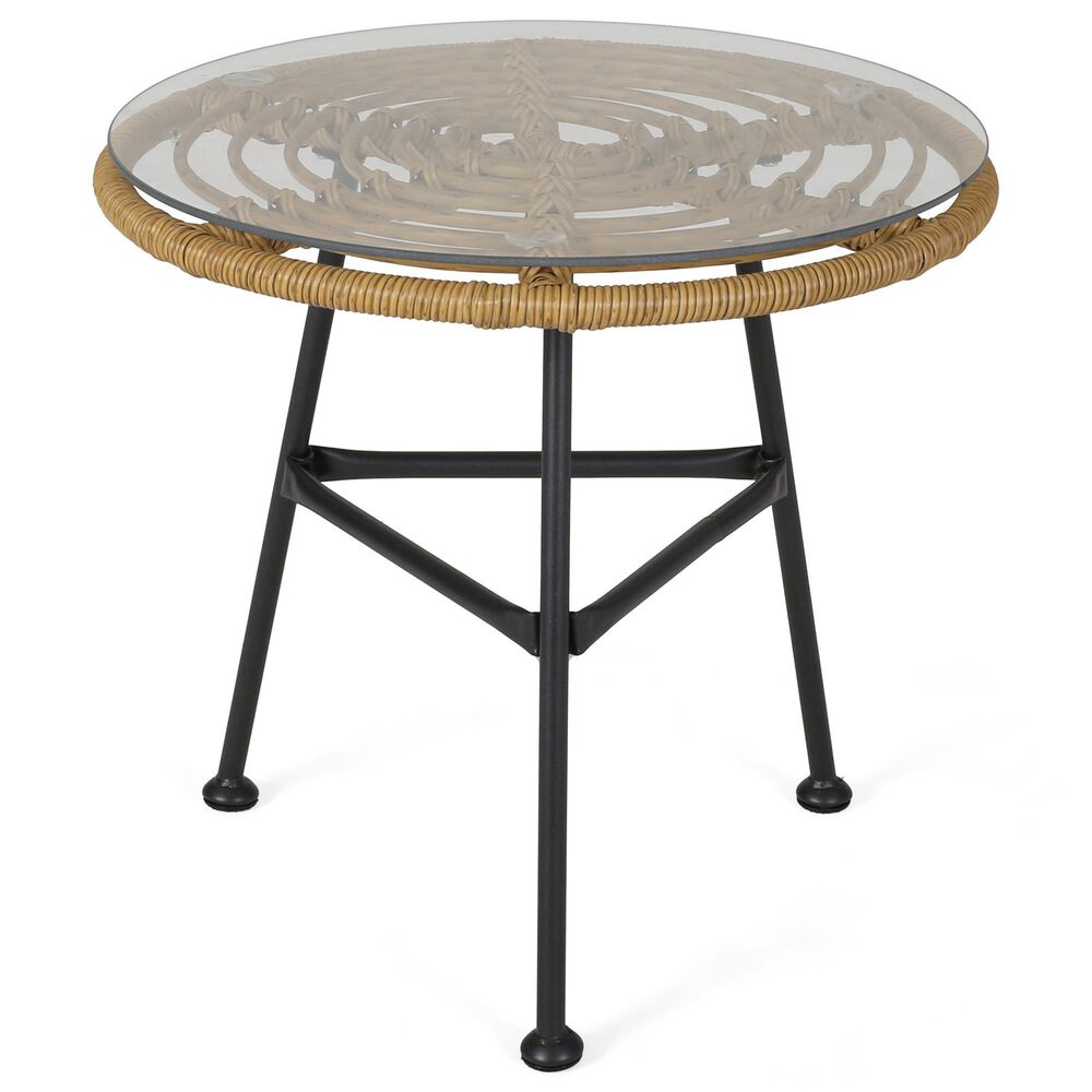 Hearth and Haven Orlando Round Patio Side Table in Light Brown and Polished Black, , large