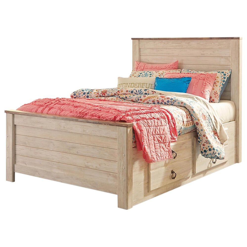 Ashley Willowton 4-Piece Full Storage Bedroom Set in Whitewash, , large