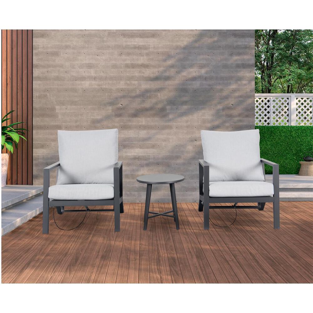 Global Note Collections Boone 3-Piece Reclining Lounge Set with White Cushion in Grey, , large