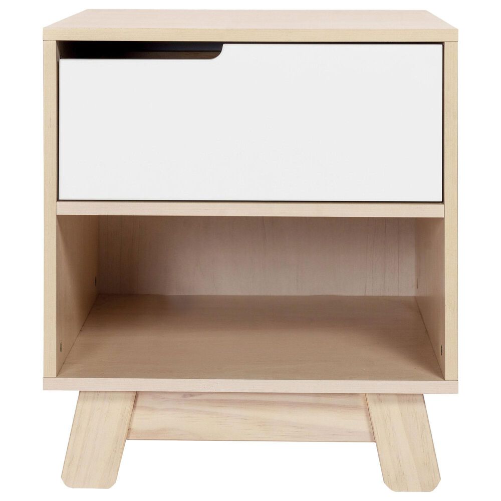 Babyletto Hudson 1 Drawer Nightstand with USB Port in Washed Natural and White, , large