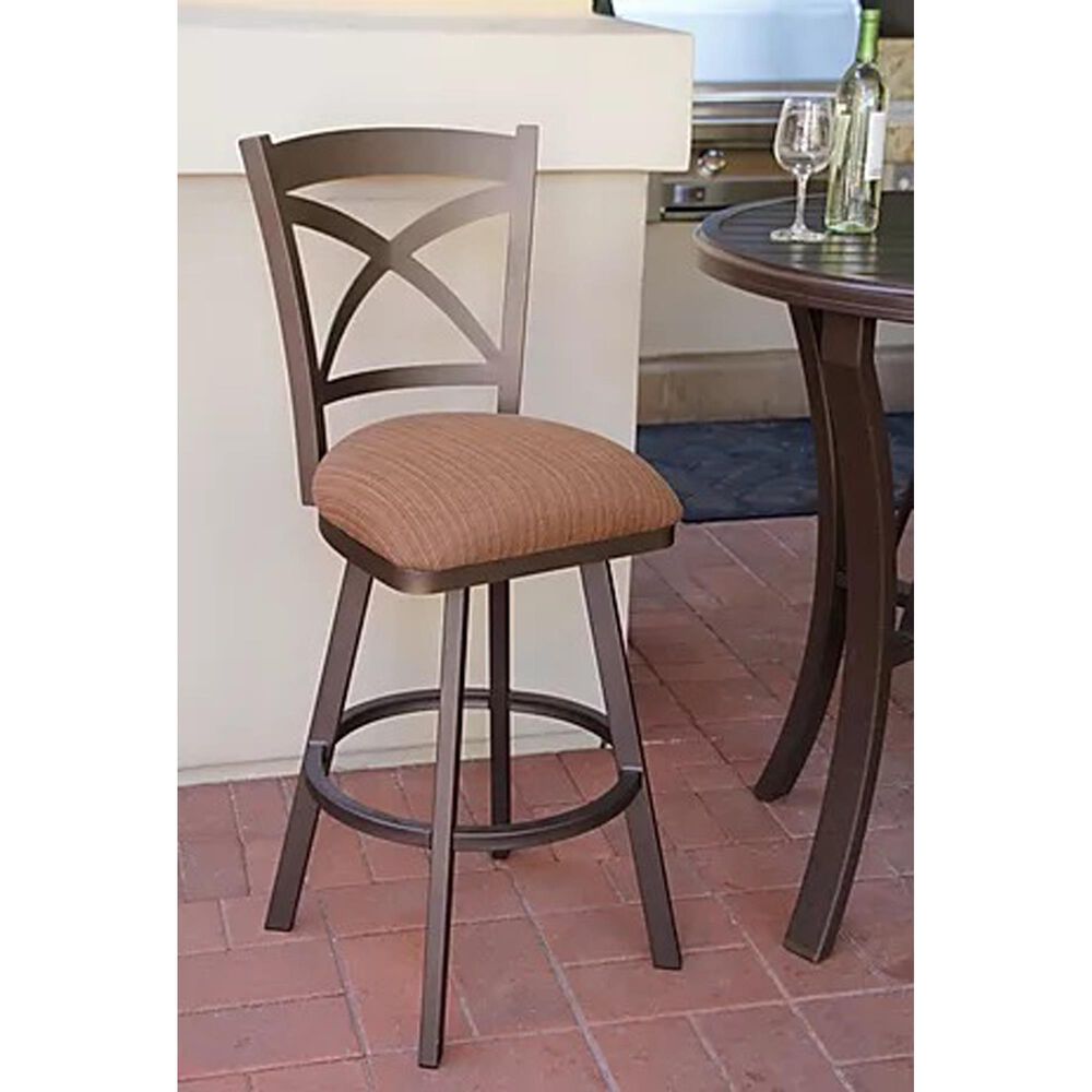 Delaware Dining Edison 26" Patio Swivel Barstool with Dupione Oak Seat in Sun Bronze, , large