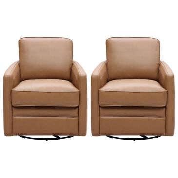 Italiano Furniture Turner Leather Swivel Glider in Camel (Set of 2), , large