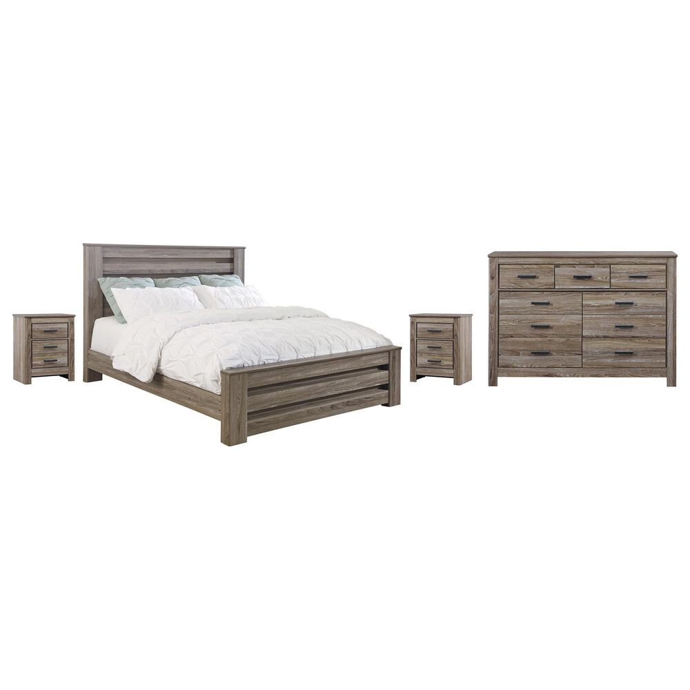 Ashley Zelen 4 Piece King Bedroom Set in Warm Gray, , large