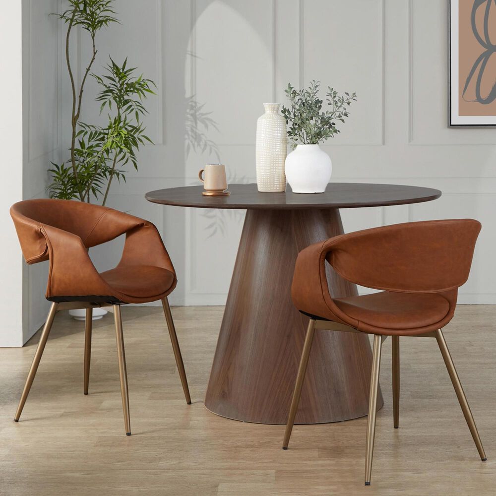 LumiSource Curvo Arm Chair with Camel Faux Leather Cushion in Antique Copper (Set of 2), , large