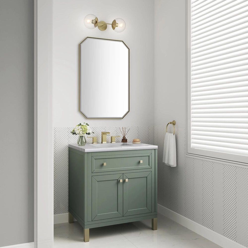 James Martin Vanities Chicago 30&quot; Single Bathroom Vanity in Smokey Celadon with 3 cm Arctic Fall Solid Surface Top and Rectangular Sink, , large