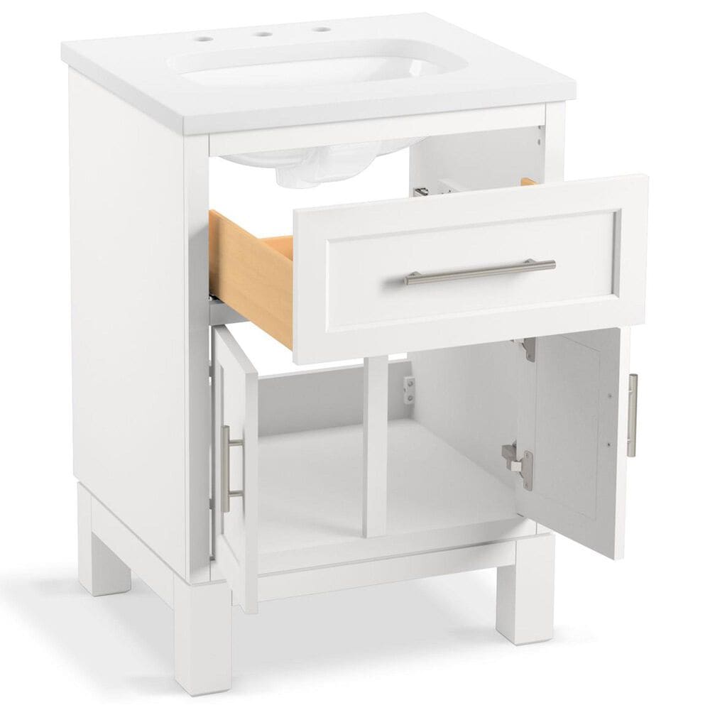 Kohler Quo 24&quot; Single Bathroom Vanity in White with 3 cm Pure White Quartz Top and Oval Sink, , large