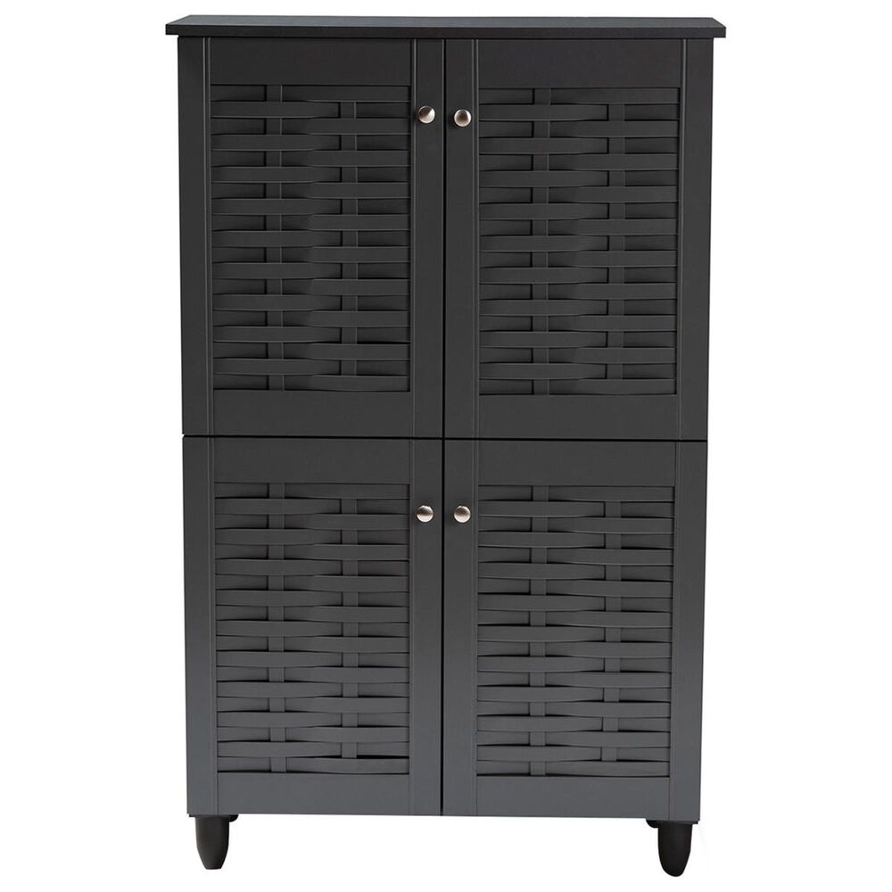 Baxton Studio Winda 4-Door Entryway Shoe Storage Cabinet in Dark Gray, , large