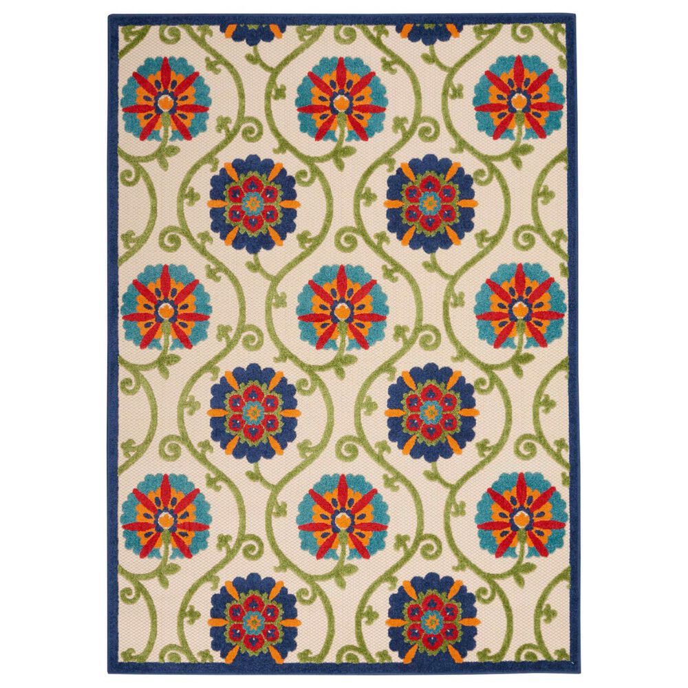 Nourison Aloha ALH19 6" x 9" Blue and Multicolor Indoor/Outdoor Area Rug, , large