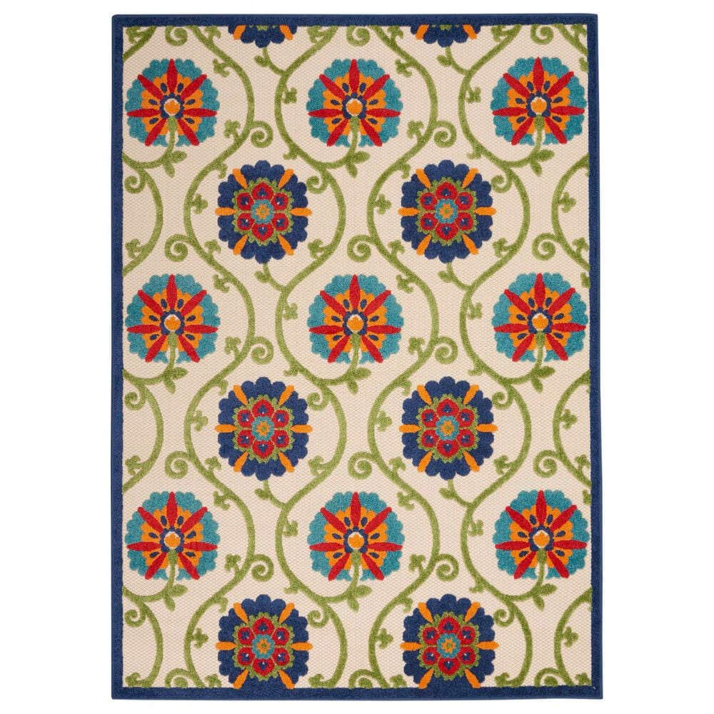 Nourison Aloha ALH19 6" x 9" Blue and Multicolor Indoor/Outdoor Area Rug, , large
