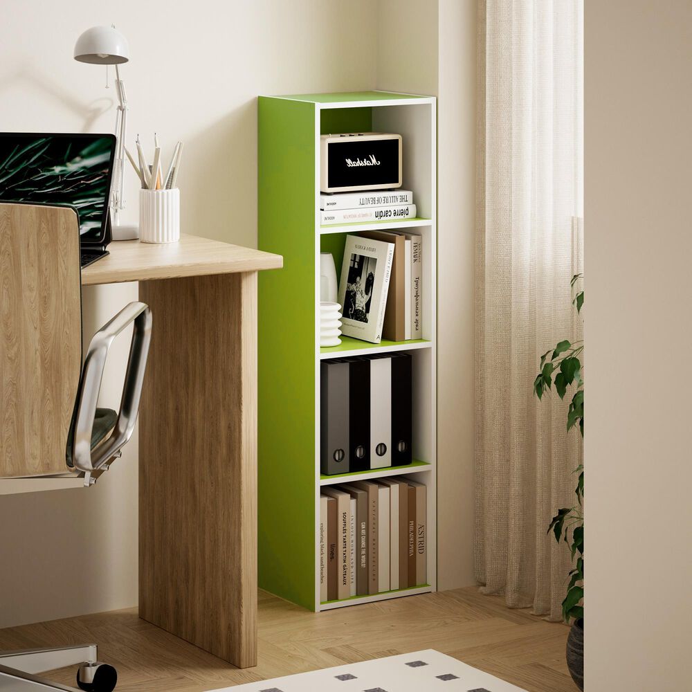 HOMLUX 4-Tier Open Shelf Display Organizer Bookcase in Green and White, , large