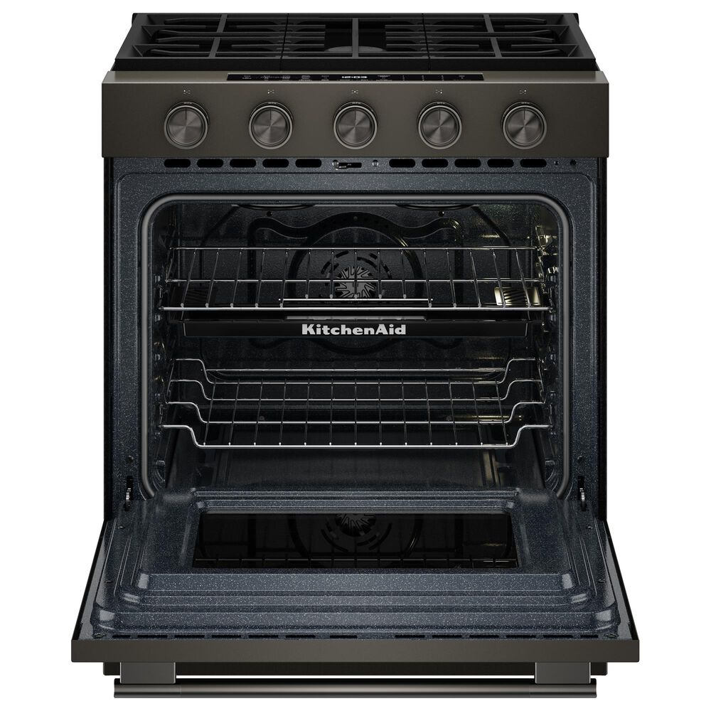 KitchenAid 2-Piece Kitchen Package with 30" Slide-In Smart Gas Range and 30" Over-the-Range Microwave Oven in Black Ore, , large