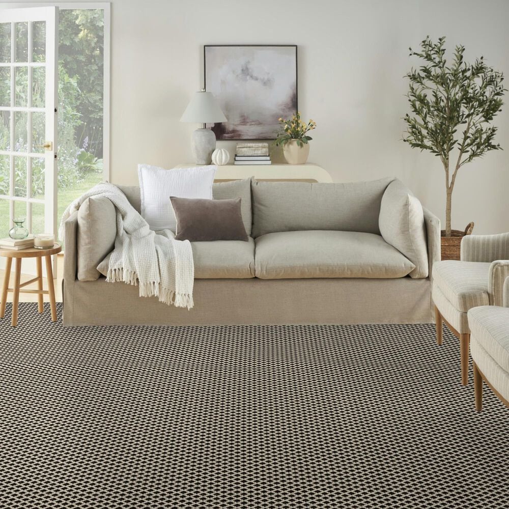 Nourison Courtyard Black and White 9&#39; x 12&#39; Indoor/Outdoor Area Rug, , large