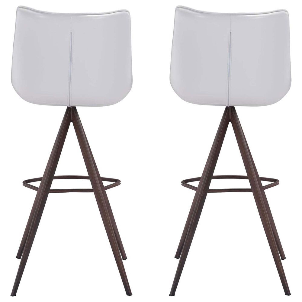 Zuo Modern Aki Bar Stool in White and Dark Brown &#40;Set of 2&#41;, , large