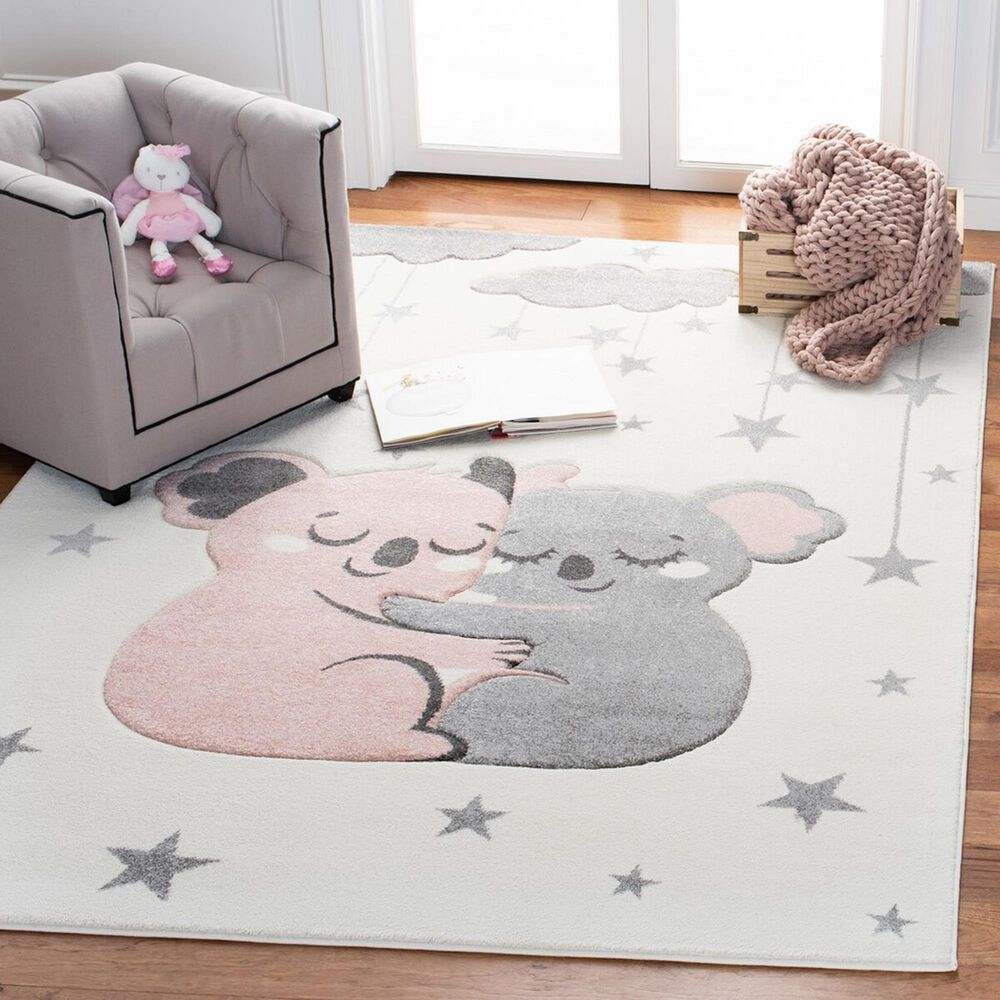 Safavieh Carousel CRK195A 6&#39;7&quot; x 9&#39; Ivory and Pink Kids  Area Rug, , large