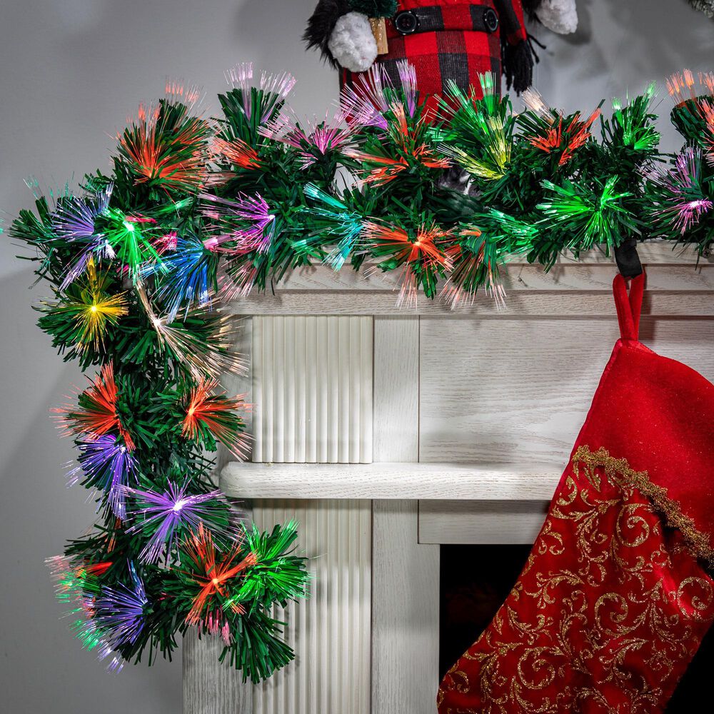 The Gerson Company 6&#39; Pre-Lit Artificial Fiber Optic Garland with Color Changing LED Lights in Green, , large