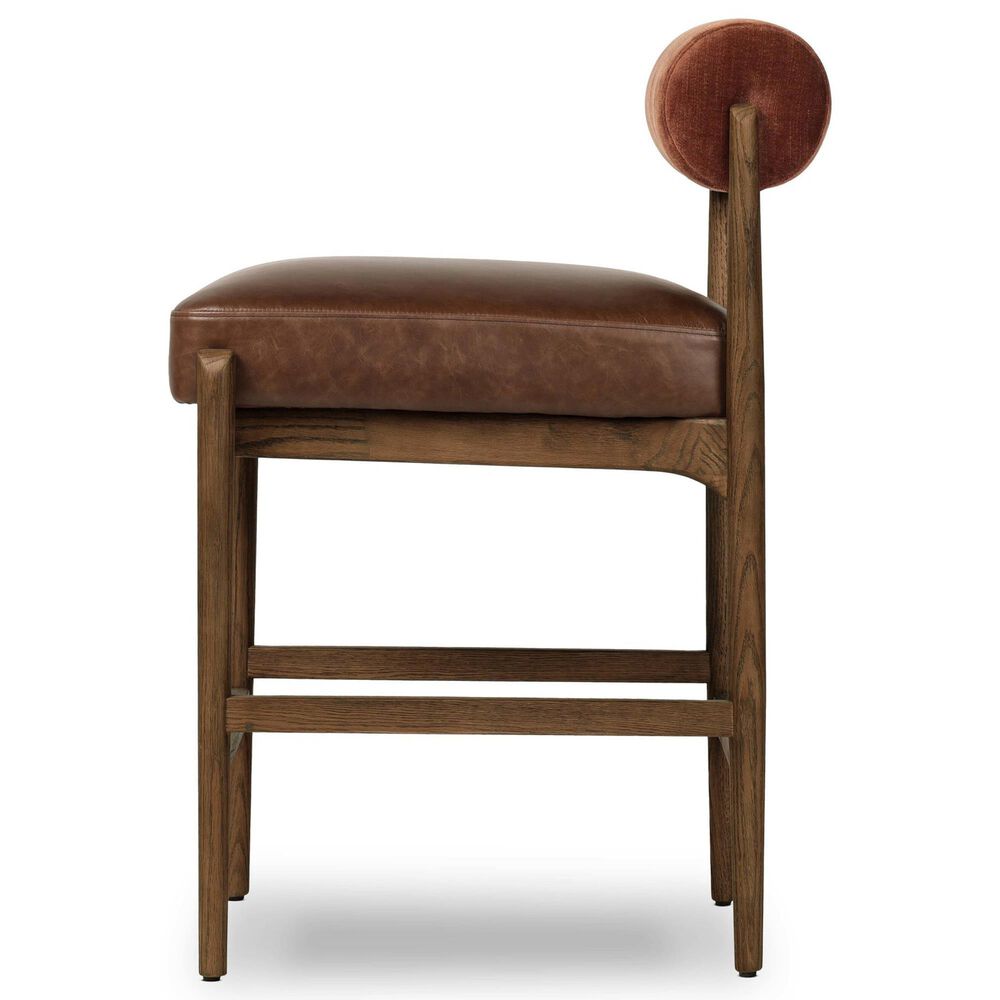 Four Hands Jazelle Counter Stool with Altair Sienna Upholstery in Tan Oak, , large