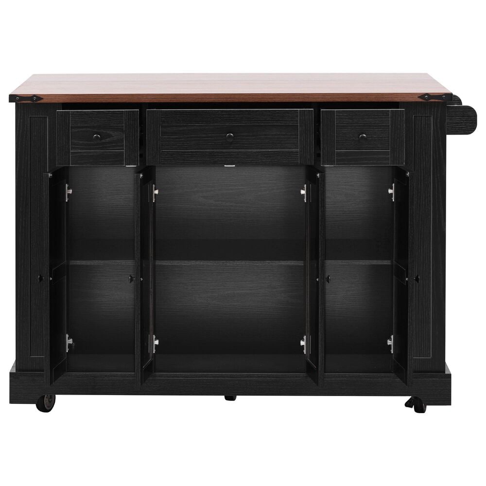 HOMLUX 53" Farmhouse Kitchen Island with Two Tempered Glass Cabinet Doors in Black, , large