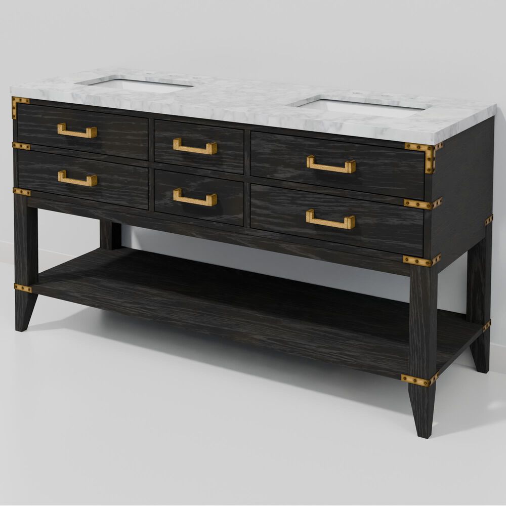 Lexora Home Norwalk 60" Double Bathroom Vanity in Black Oak with White Carrara Marble Top and Rectangular Sinks, , large