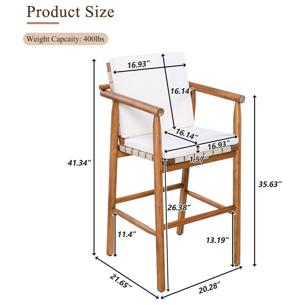 Hearth and Haven Outdoor Barstool with Webbing Design in Beige (Set of 2), , large