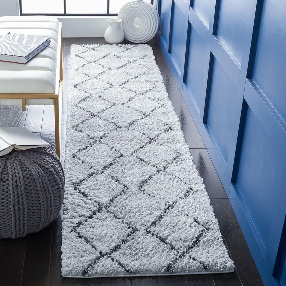Safavieh August Shag AUG572F 2&#39;2&quot; x 9&#39; Ivory and Grey Runner, , large